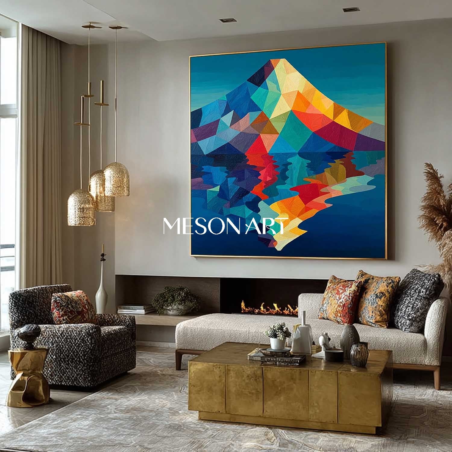 Colorful Geometric Mountain Wall Art Abstract Landscape Canvas Painting