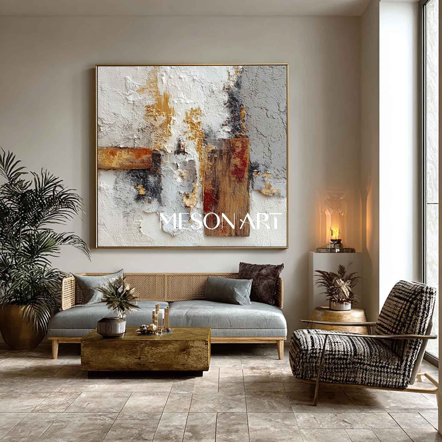 Modern Plaster Texture Square Abstract Painting Wall Art Entryway