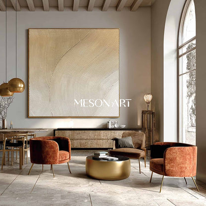 Champagne Gold Abstract Textured Wall Art Modern Plaster Relief Canvas
