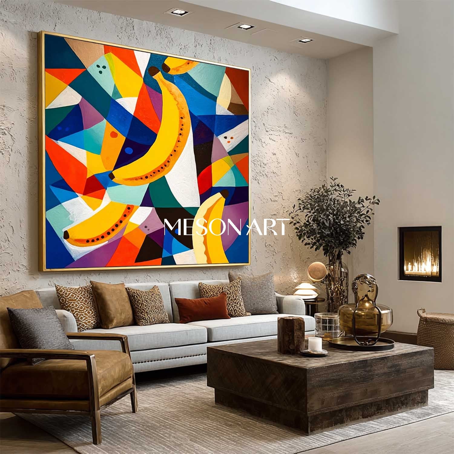 Modern Abstract Banana Painting Colorful Geometric Canvas Art Kitchen