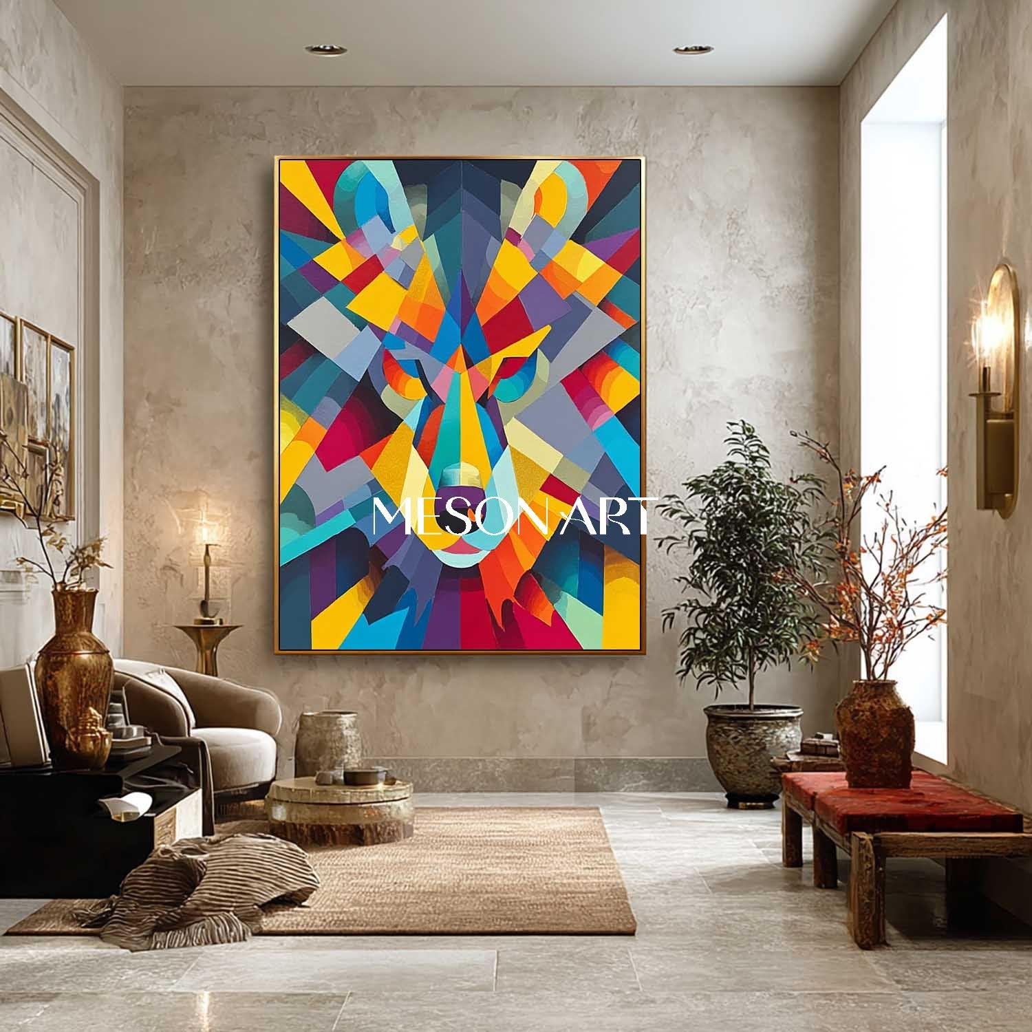 Pop Cubism Wolf Painting Geometric Colorful Abstract Animal Artwork
