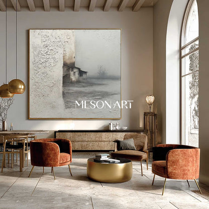 Gray Minimalist Landscape Painting For Sale Wabi-Sabi Art Wall Decor