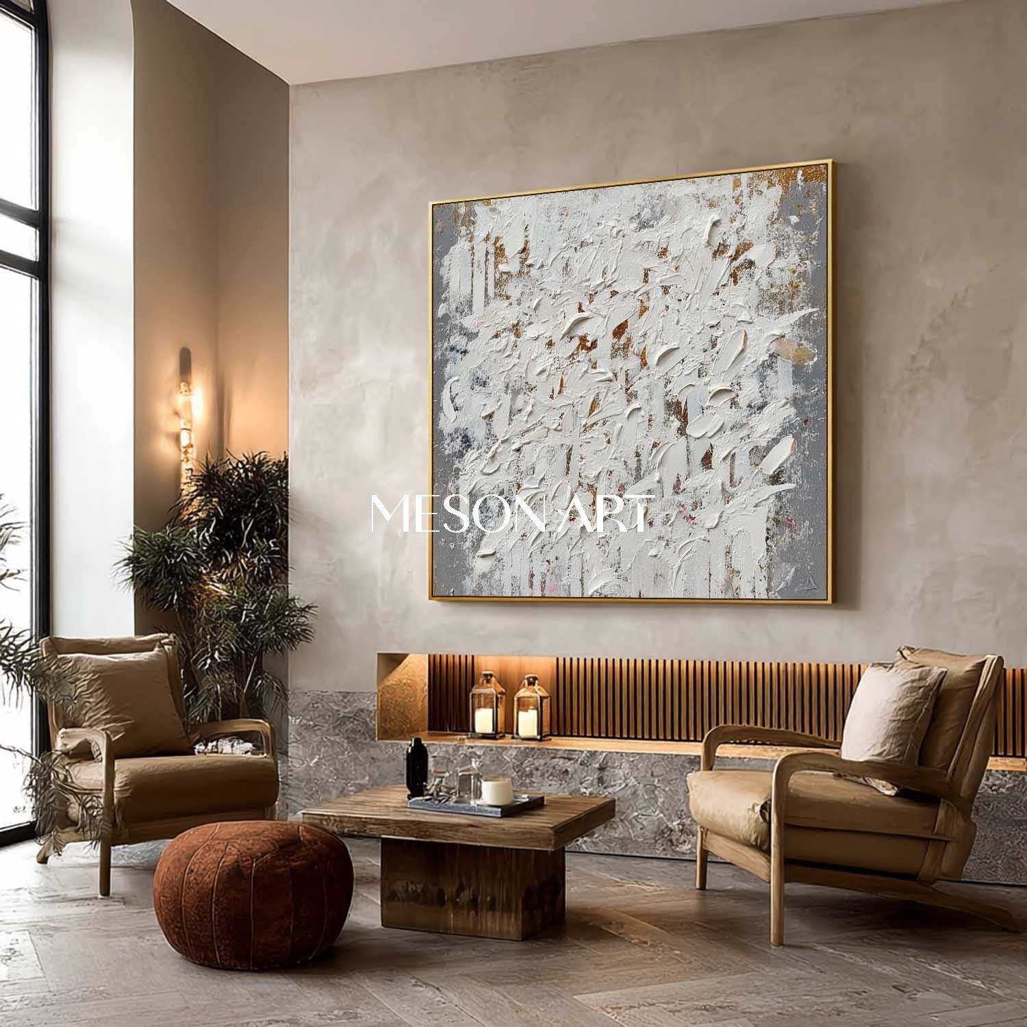 Modern Wabi-Sabi Abstract Wall Decor Handmade Textured Grey White Canvas