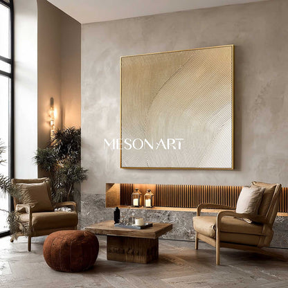 Champagne Gold Abstract Textured Wall Art Modern Plaster Relief Canvas