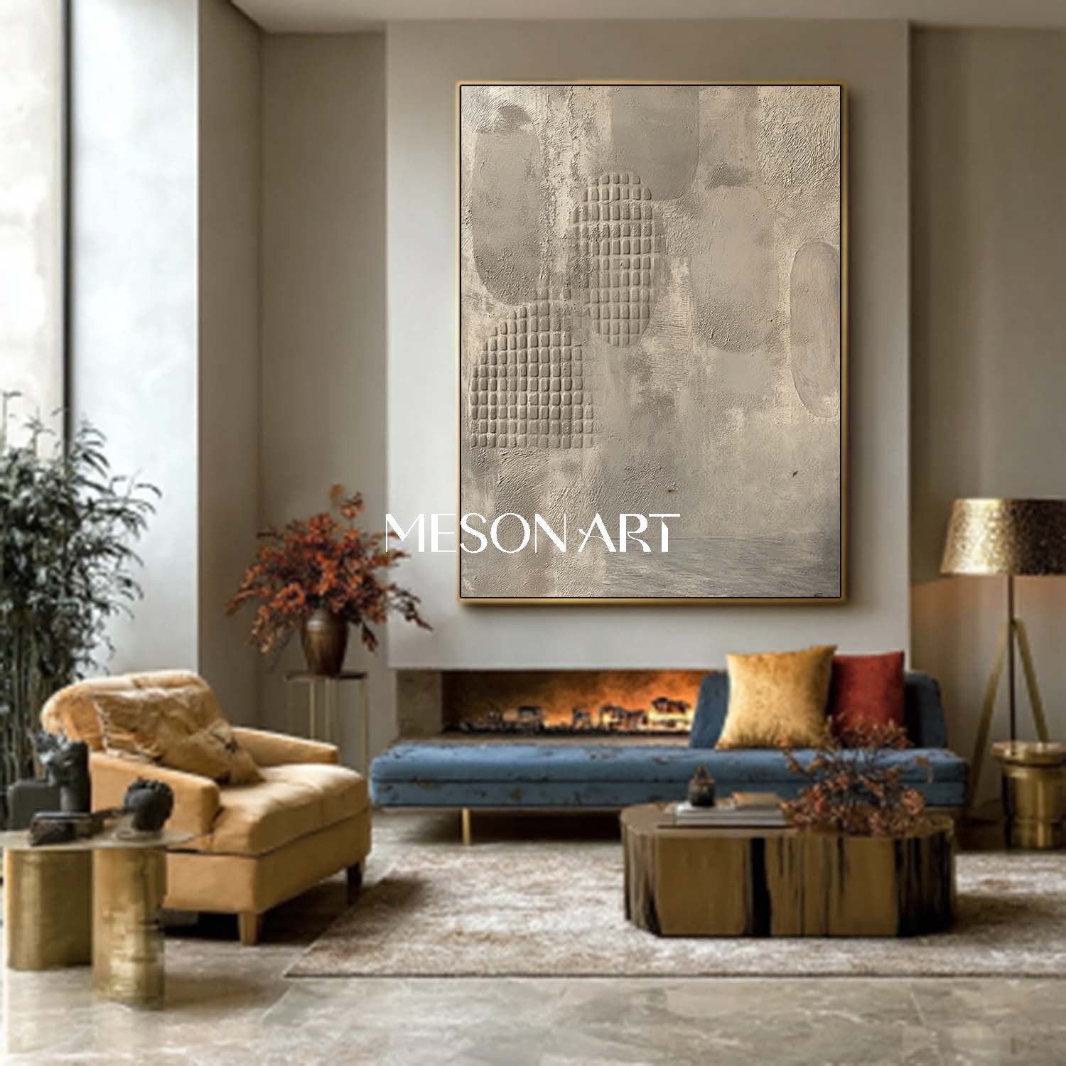 Beige Wabi-Sabi Textured Minimalist Abstract Modern Framed Wall Art