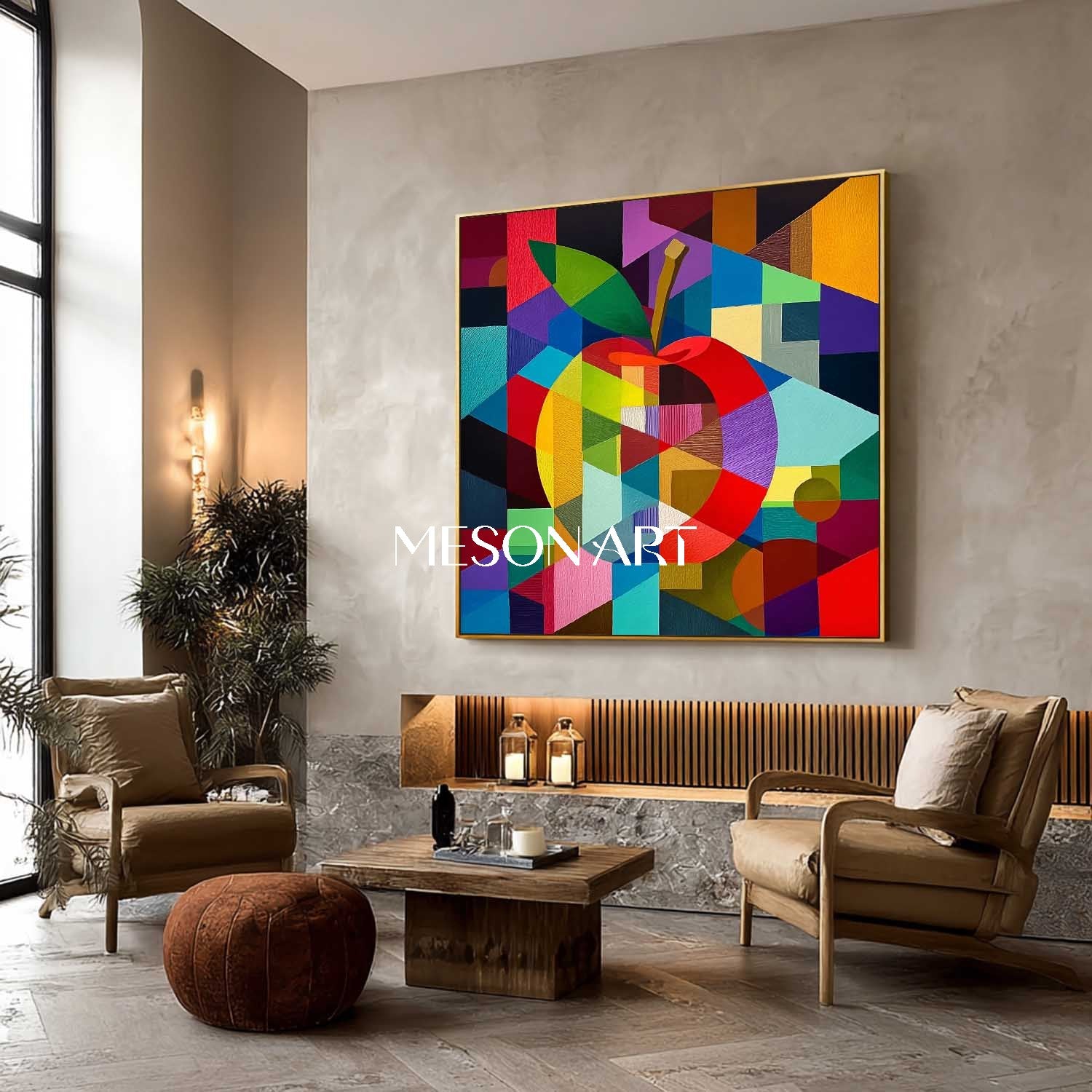 Colorful Geometric Apple Wall Art Modern Abstract Pop Canvas Painting