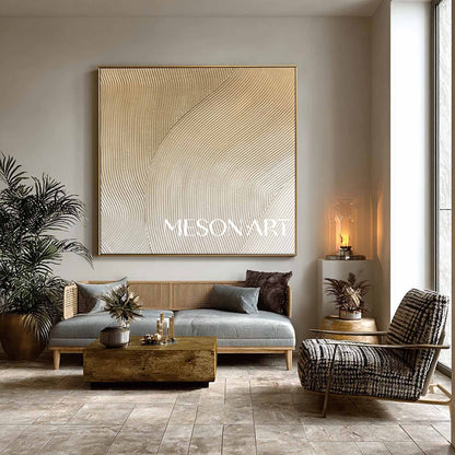 Champagne Gold Abstract Textured Wall Art Modern Plaster Relief Canvas