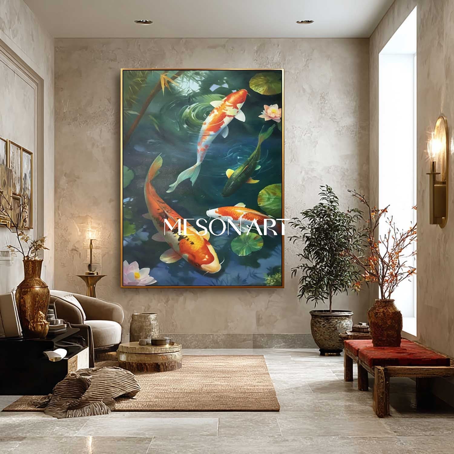 マルチ鯉魚アート風水絵画運の手描きの壁の装飾 – MesonArt
