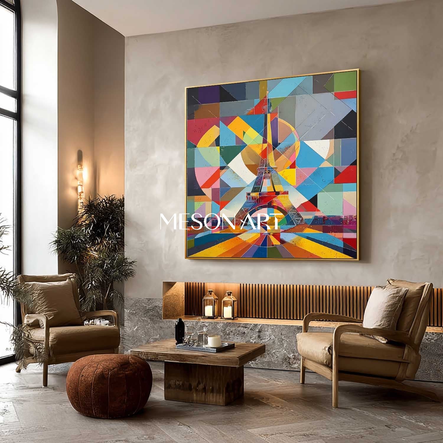 Colorful Eiffel Tower Wall Art Modern Geometric Abstract Oil Painting