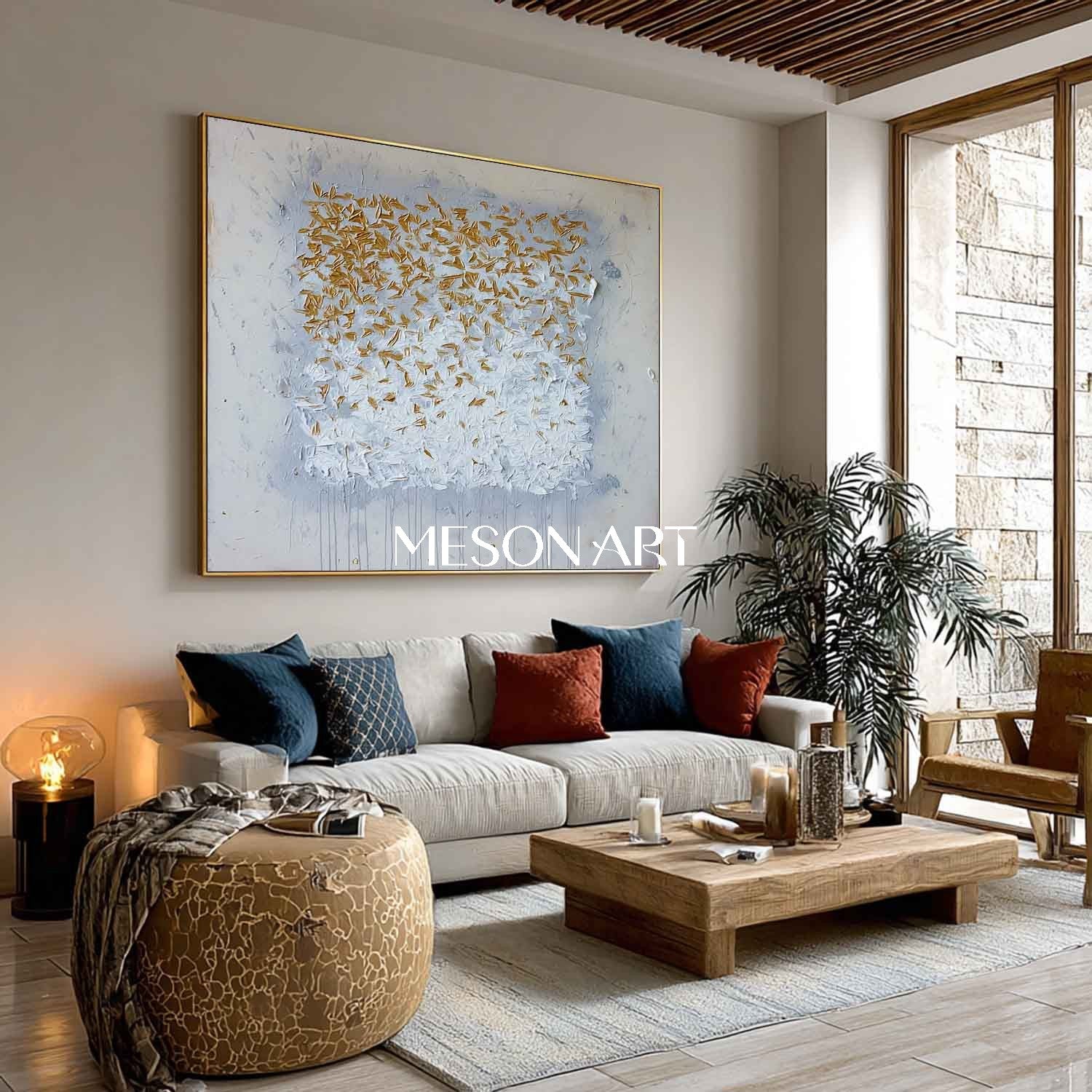 Textured Abstract Painting White and Gold Grey Neutral Canvas Decor