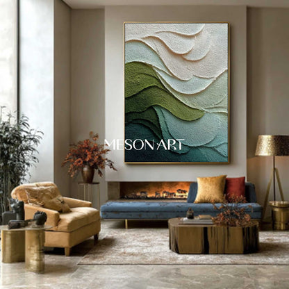 Large 3D Dark Green Abstract Texture Canvas Wall Art for Living Room Decor