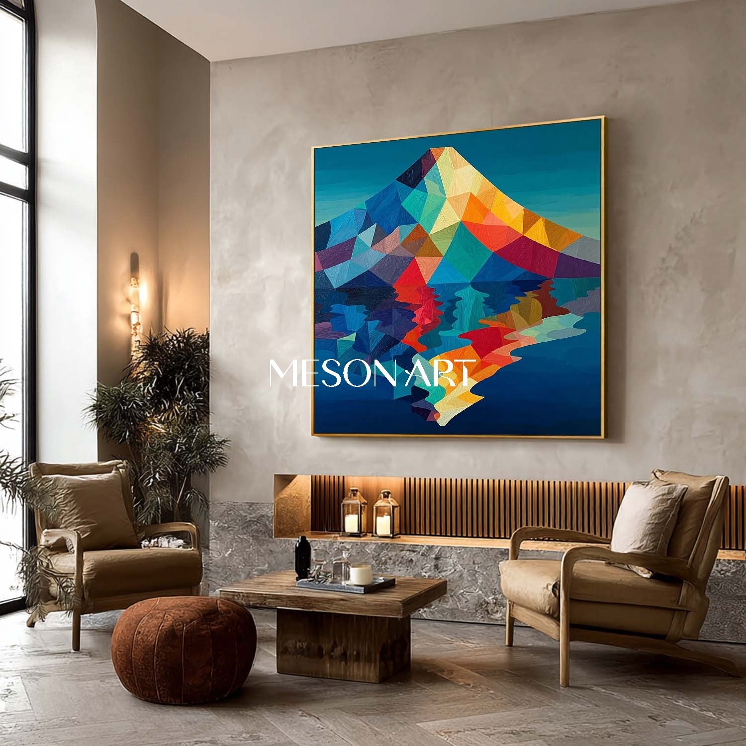 Colorful Geometric Mountain Wall Art Abstract Landscape Canvas Painting