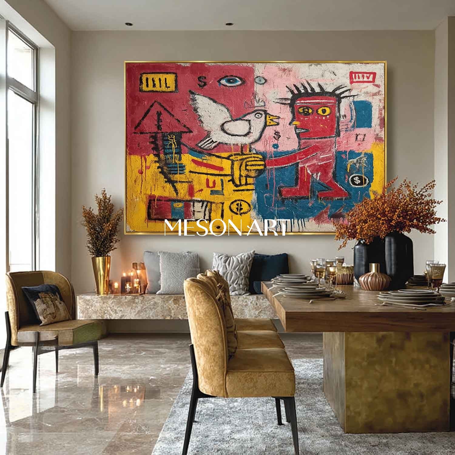 Bold Basquiat Style Urban Pop Art Canvas Painting Modern Wall Art Decor