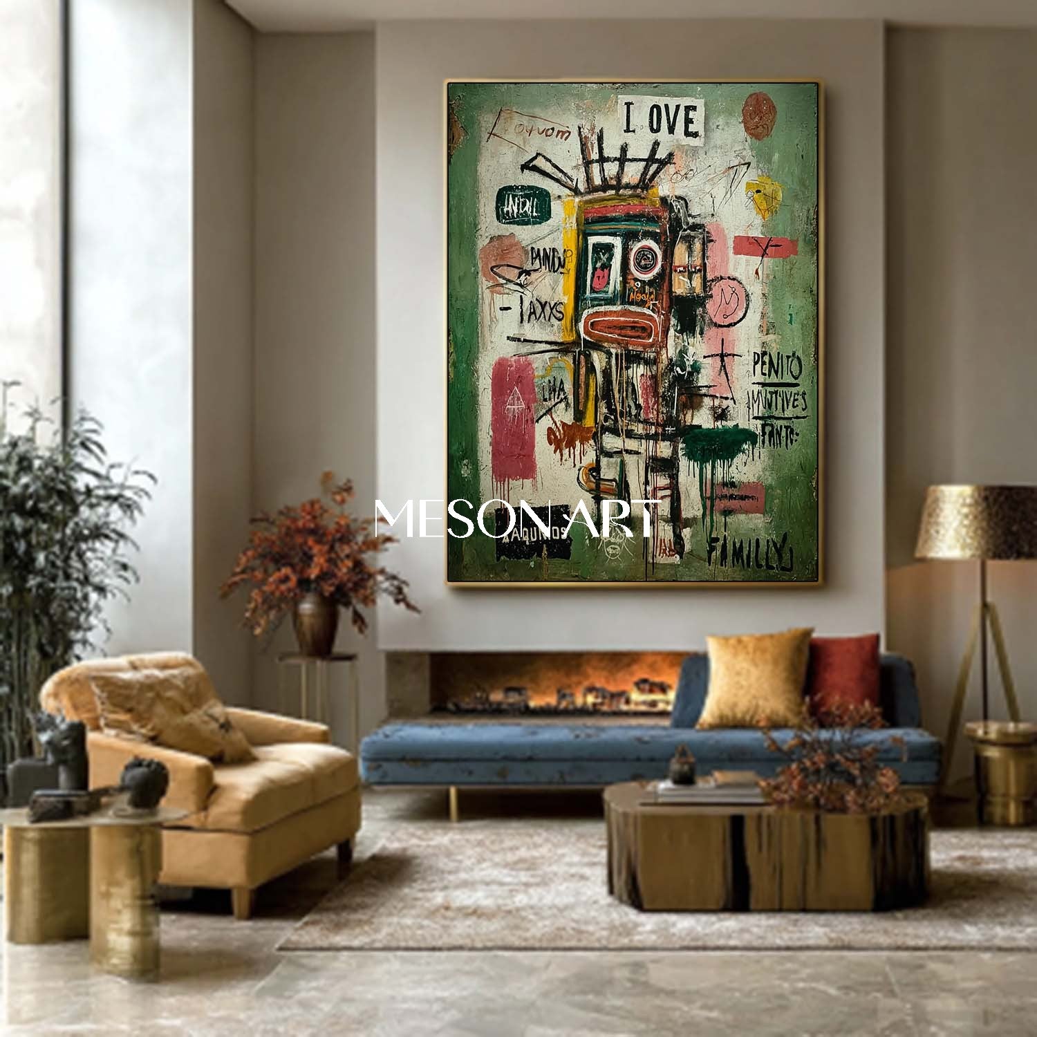 Basquiat Style Green Grafitti Abstract Wall Art Canvas Bedroom On Sale