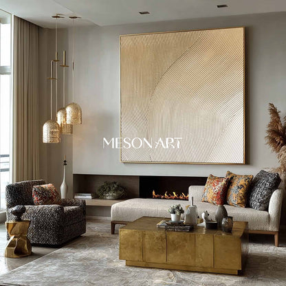 Champagne Gold Abstract Textured Wall Art Modern Plaster Relief Canvas