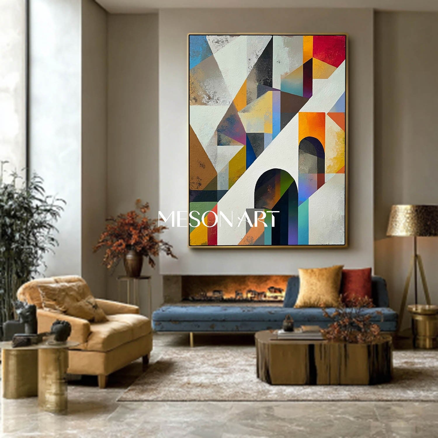 Shop Large Architectural Geometry Wall Art Canvas Painting Living Room