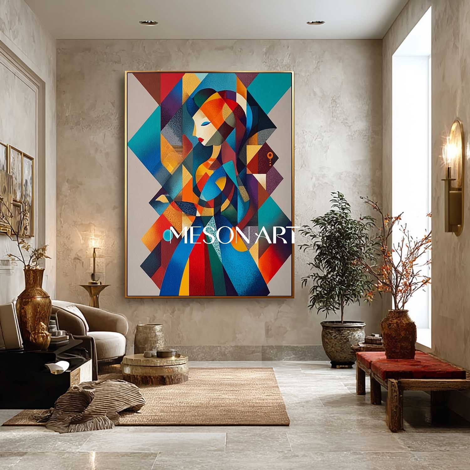 Colorful Abstract Portrait Canvas Geometric Woman Wall Art Enterway