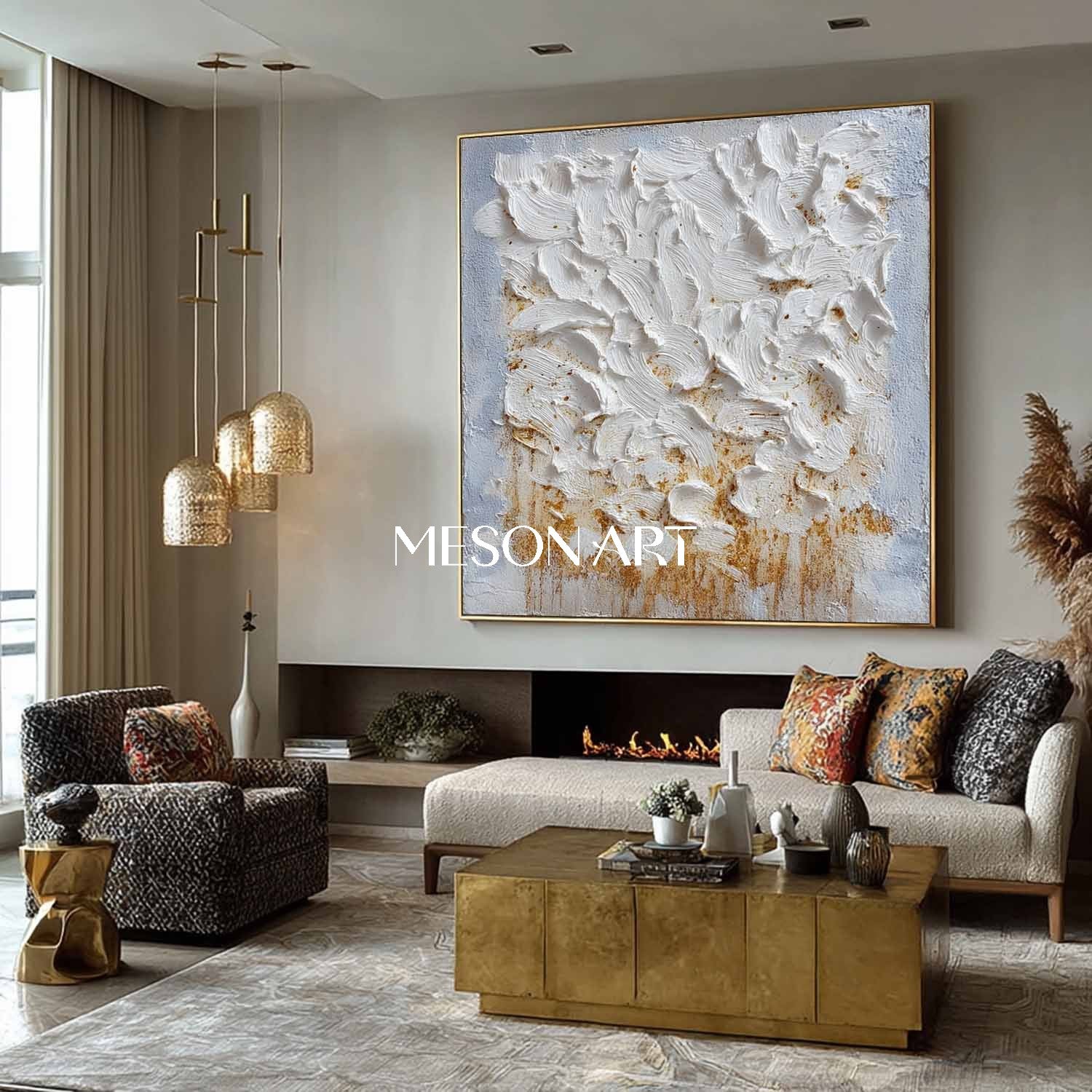 Handmade Square Modern Plaster Abstract Art Textured Canvas Bathroom
