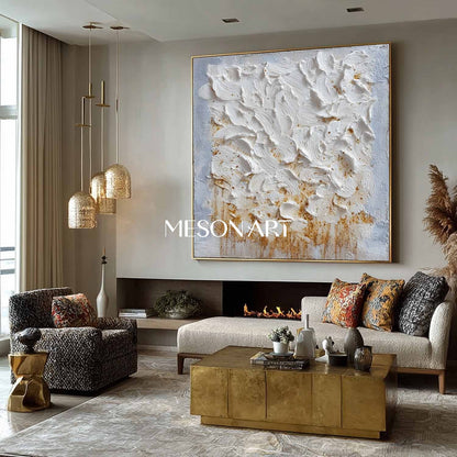 Handmade Square Modern Plaster Abstract Art Textured Canvas Bathroom