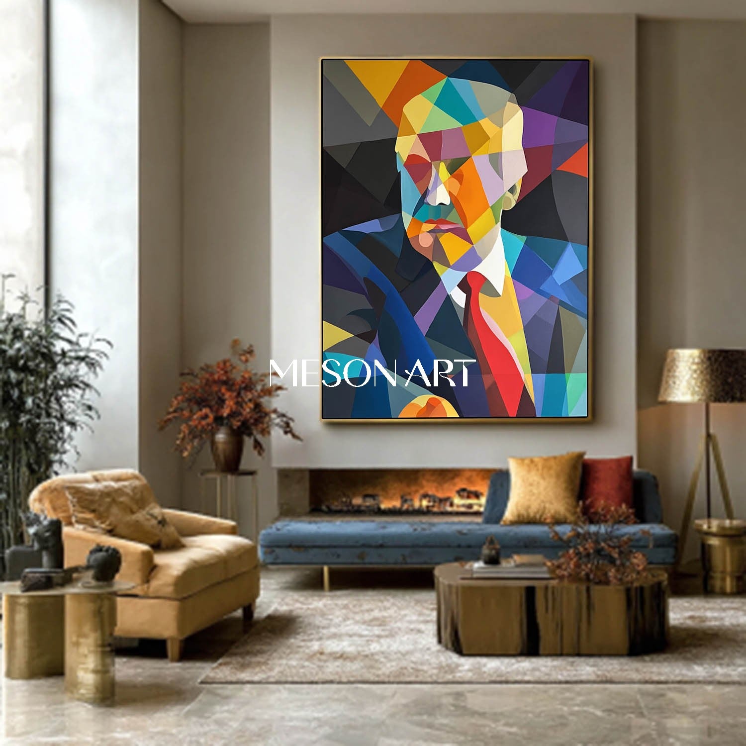 Cubist Pop Art Portrait Painting Contemporary Color Block Artwork