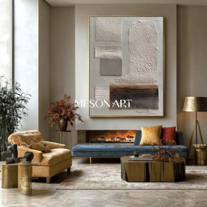 Contemporary Textured Wabi Sabi Canvas Neutral Gray Wall Art Entryway