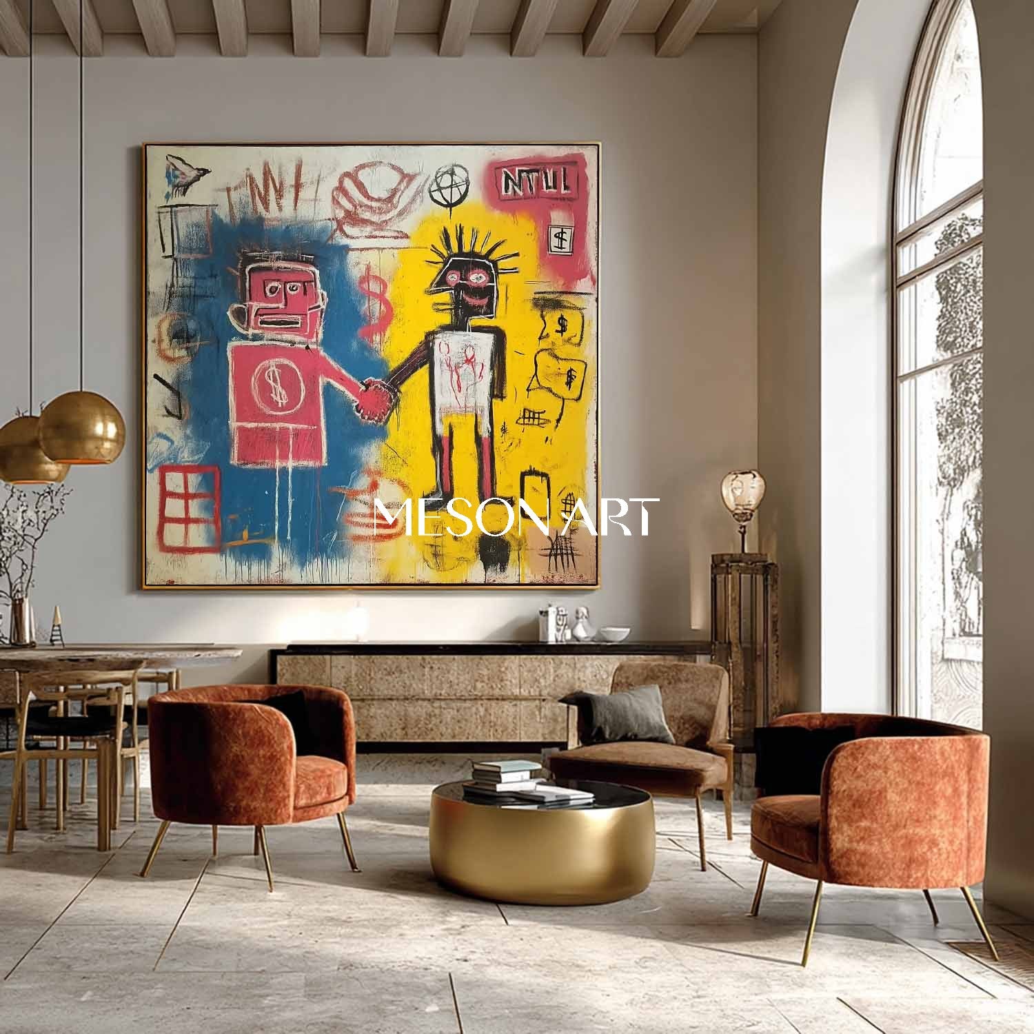 Large Urban Pop Canvas Yellow Handmade Statement Wall Art On Sale