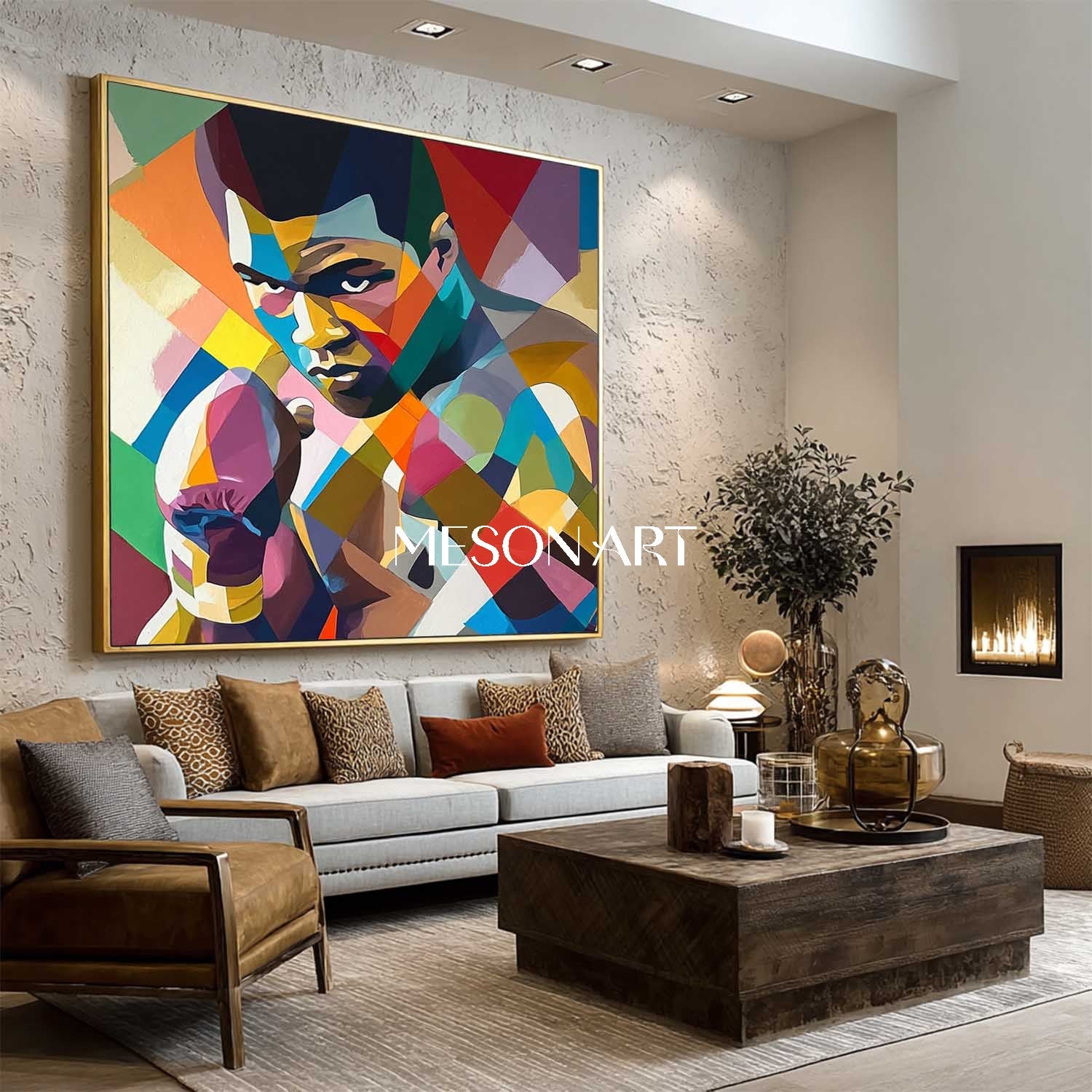 Colorful Cubist Sports Art Boxer Geometric Wall Art Abstract Painting