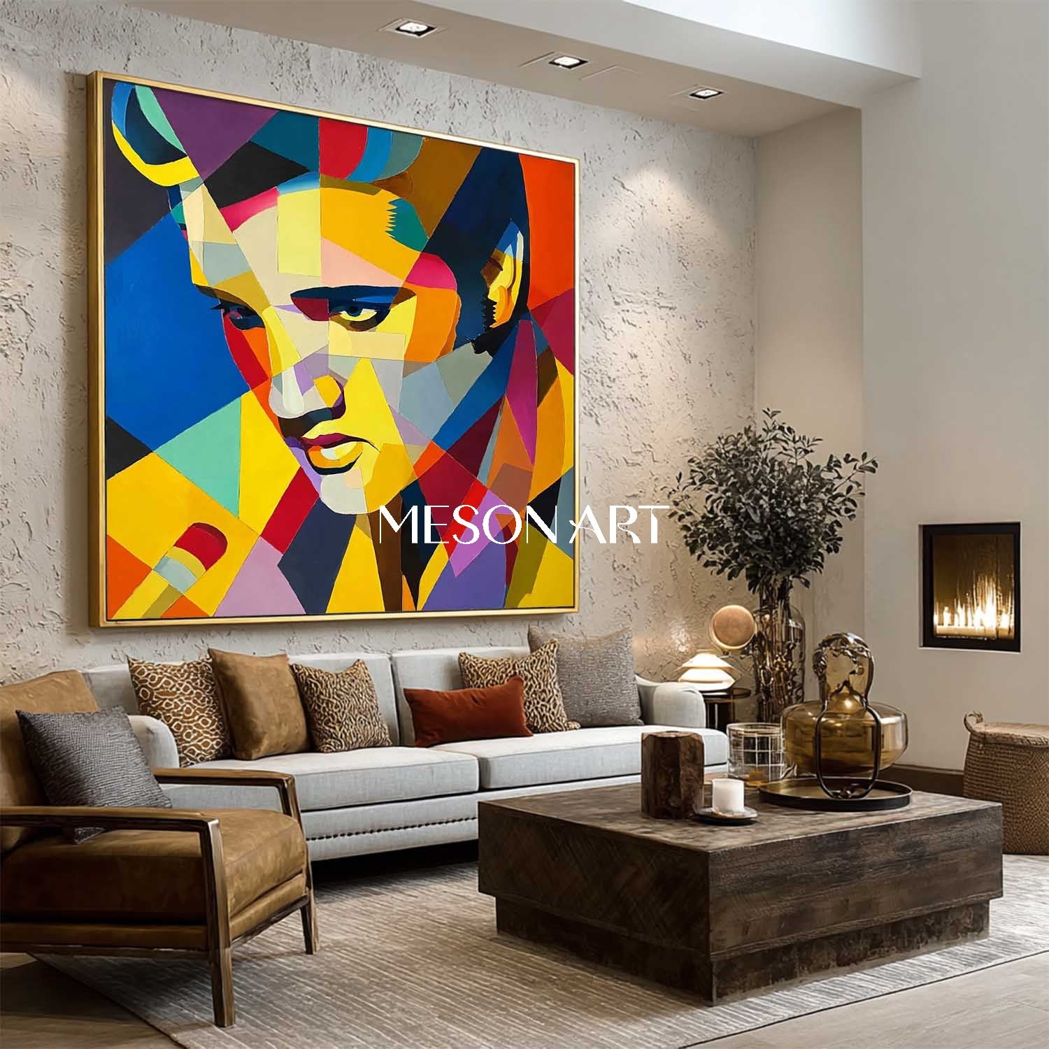 Colorful Geometric Portrait Wall Art Modern Abstract Canvas Painting