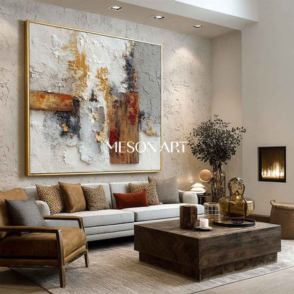 Modern Plaster Texture Square Abstract Painting Wall Art Entryway