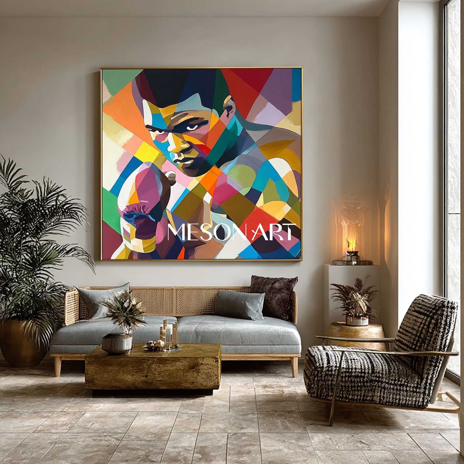 Colorful Cubist Sports Art Boxer Geometric Wall Art Abstract Painting