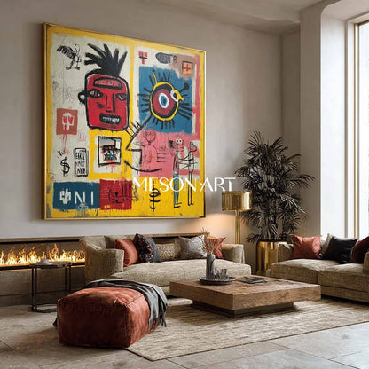 Large Urban Graffiti Canvas Yellow Handmade Statement Wall Art On Sale