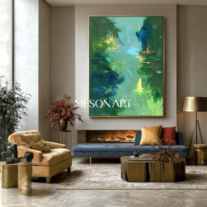 Green Forest Landscape Wall Art Vibrant Organic Abstract Large Canvas