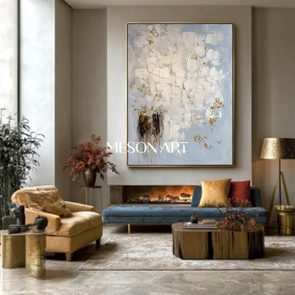 Minimalist Abstract Art Blue Beige Luxury Impasto Painting Wall Décor