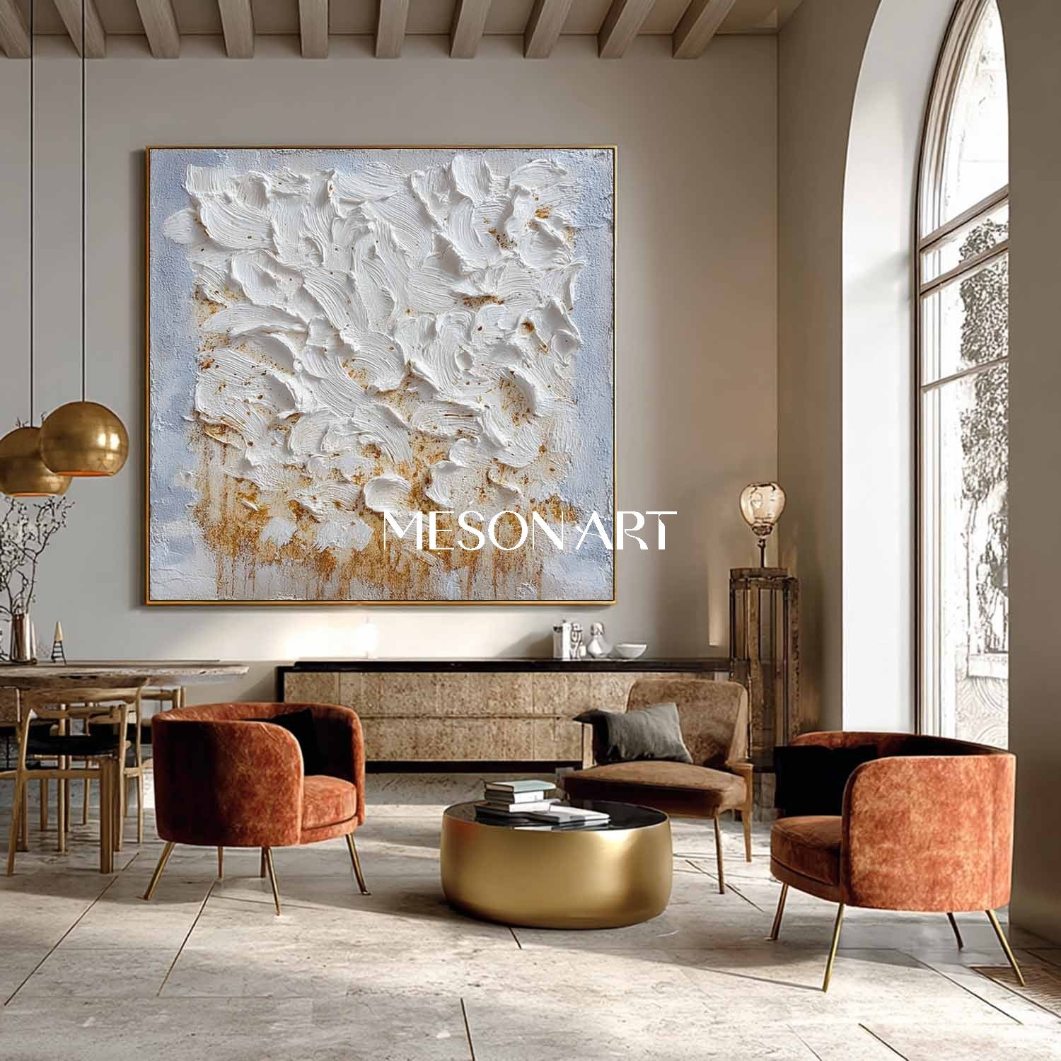 Handmade Square Modern Plaster Abstract Art Textured Canvas Bathroom