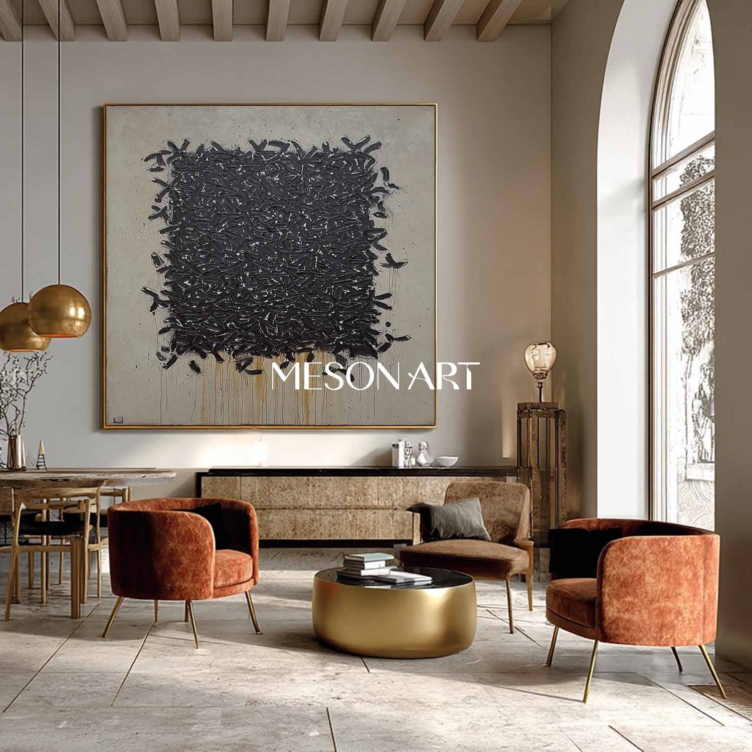 Black Taupe Abstract Artwork Textured Brush Strokes Modern Wall Art