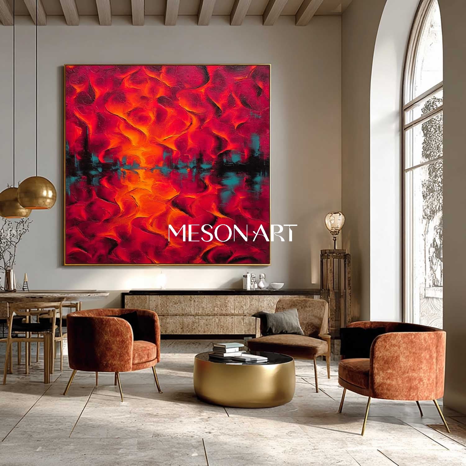 Buy Vibrant Art Red Abstract Textured Painting Modern Luxury Wall Art