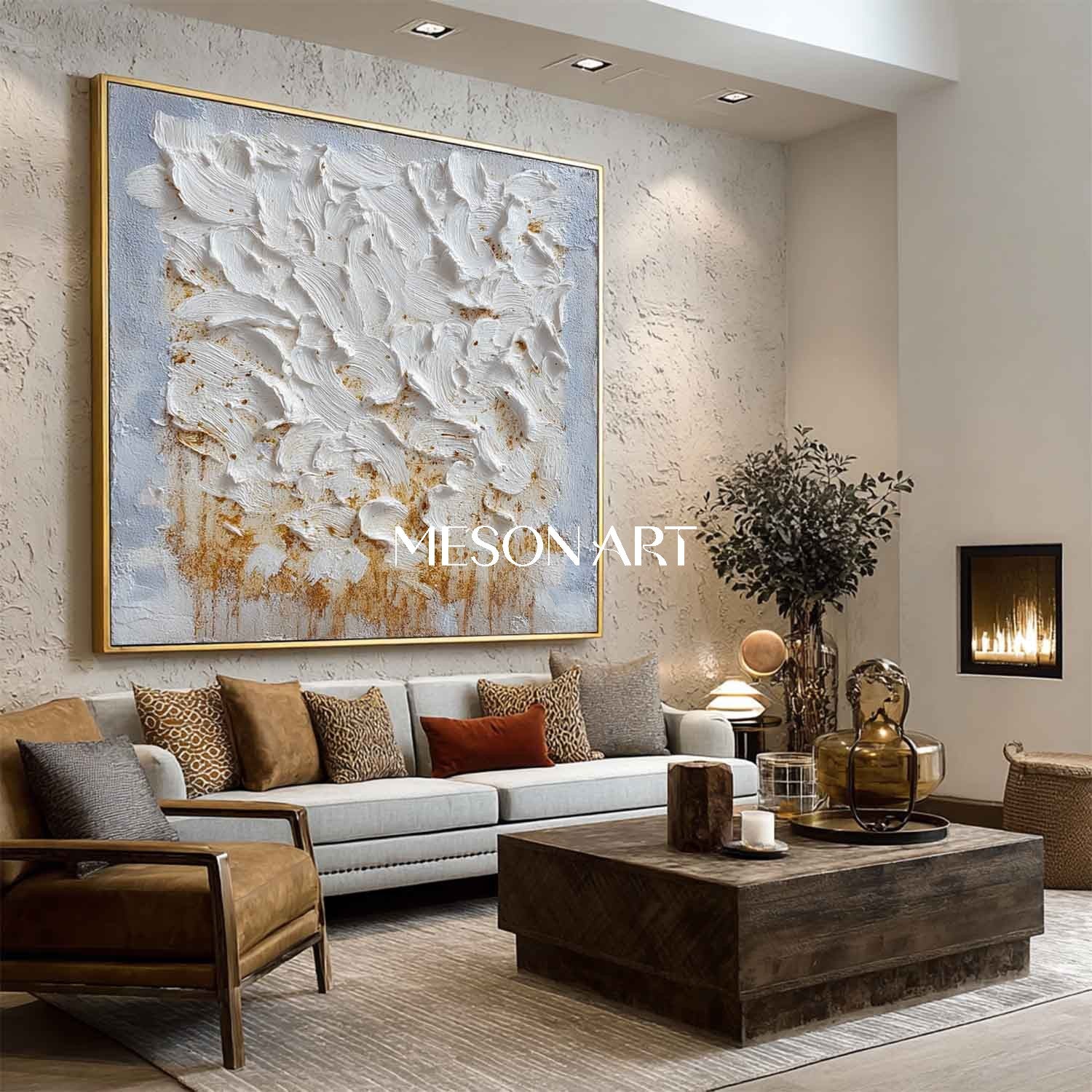 Handmade Square Modern Plaster Abstract Art Textured Canvas Bathroom