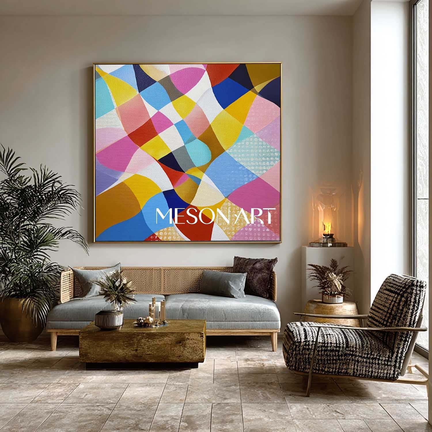 Colorful Geometric Abstract Wall Art Modern MidCentury Canvas Painting