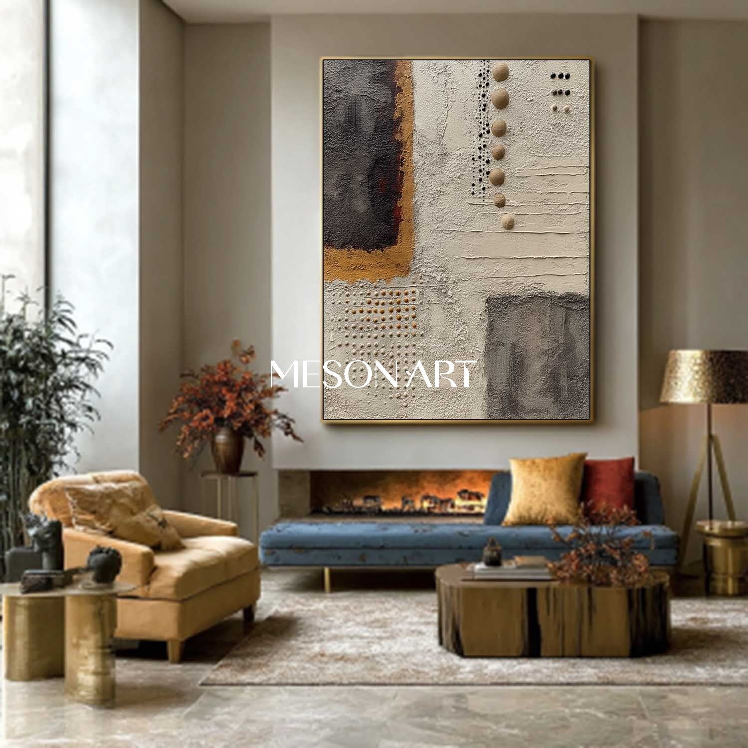 Handmade Modern Wabi-Sabi Art Heavy Impasto Neutral Color Painting