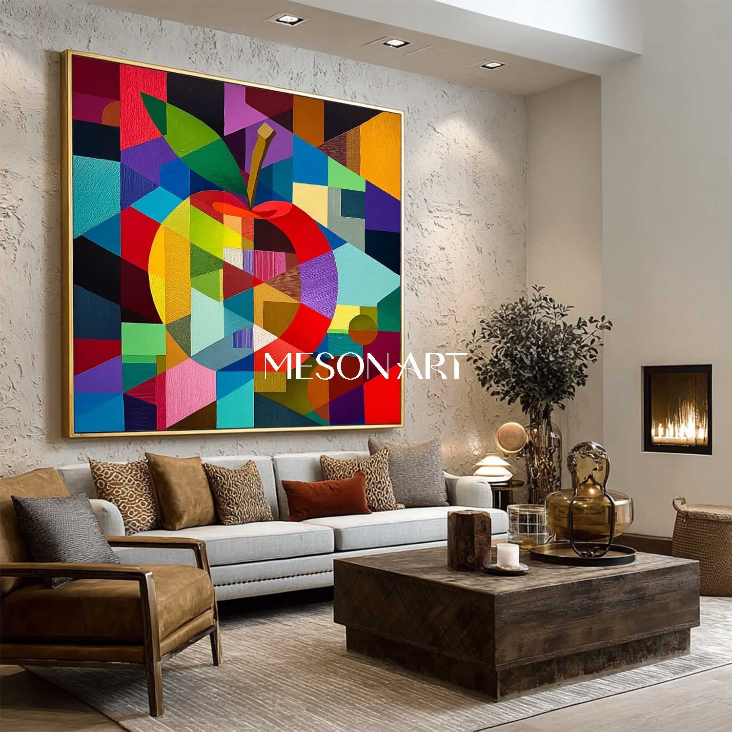 Colorful Geometric Apple Wall Art Modern Abstract Pop Canvas Painting