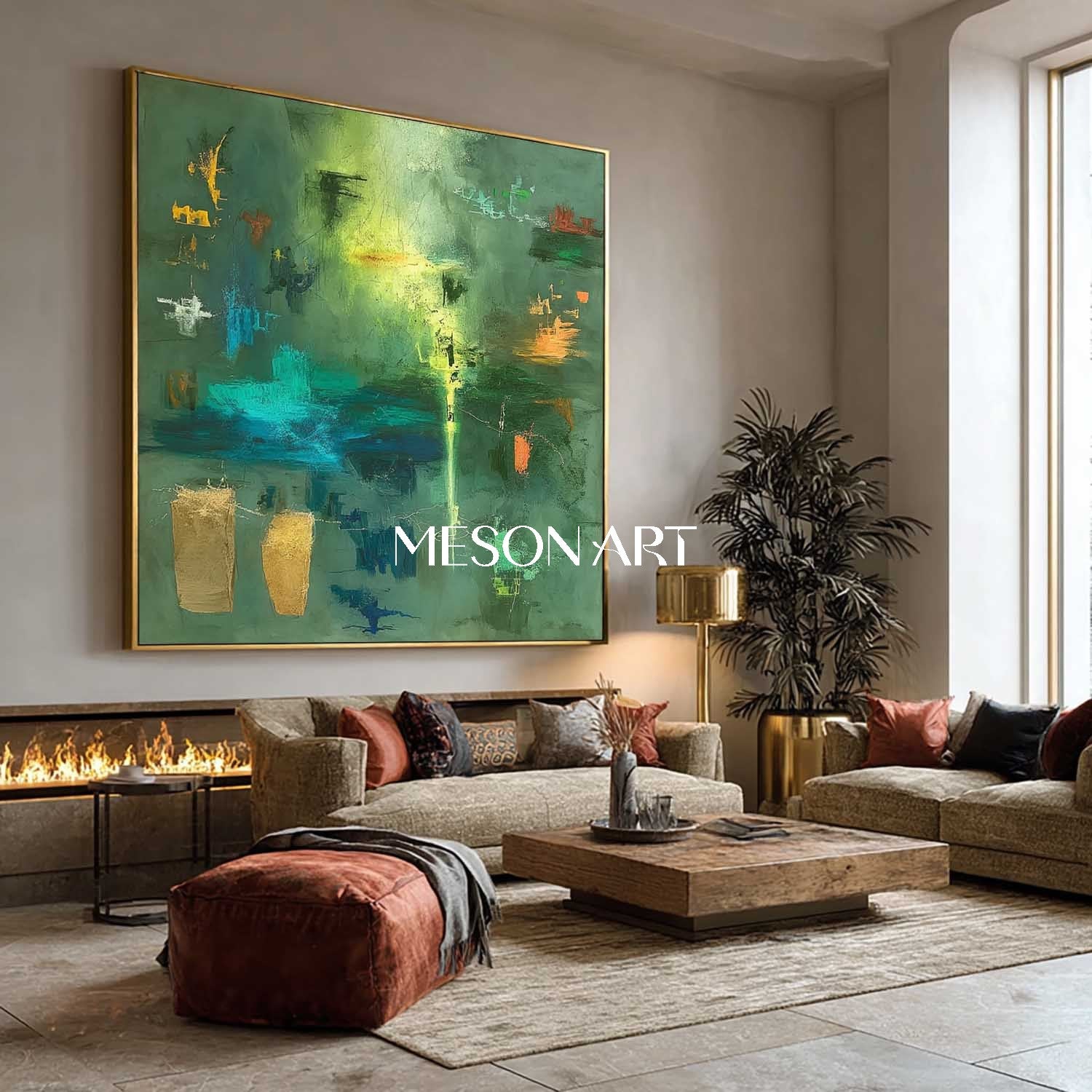 Large Green Abstract Rainforest Painting Vibrant Canvas Entryway