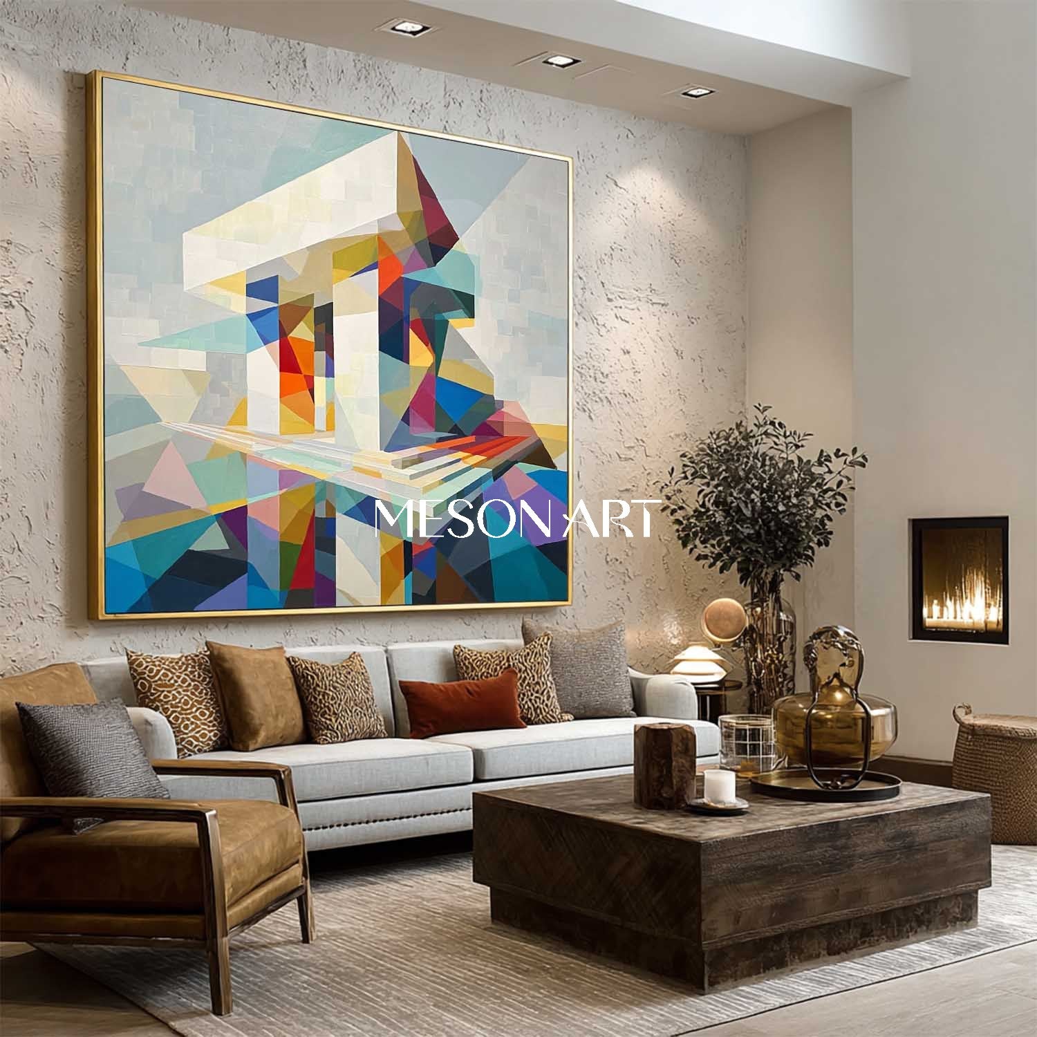 Colorful Geometric Building Wall Art Modern Abstract Structure Office