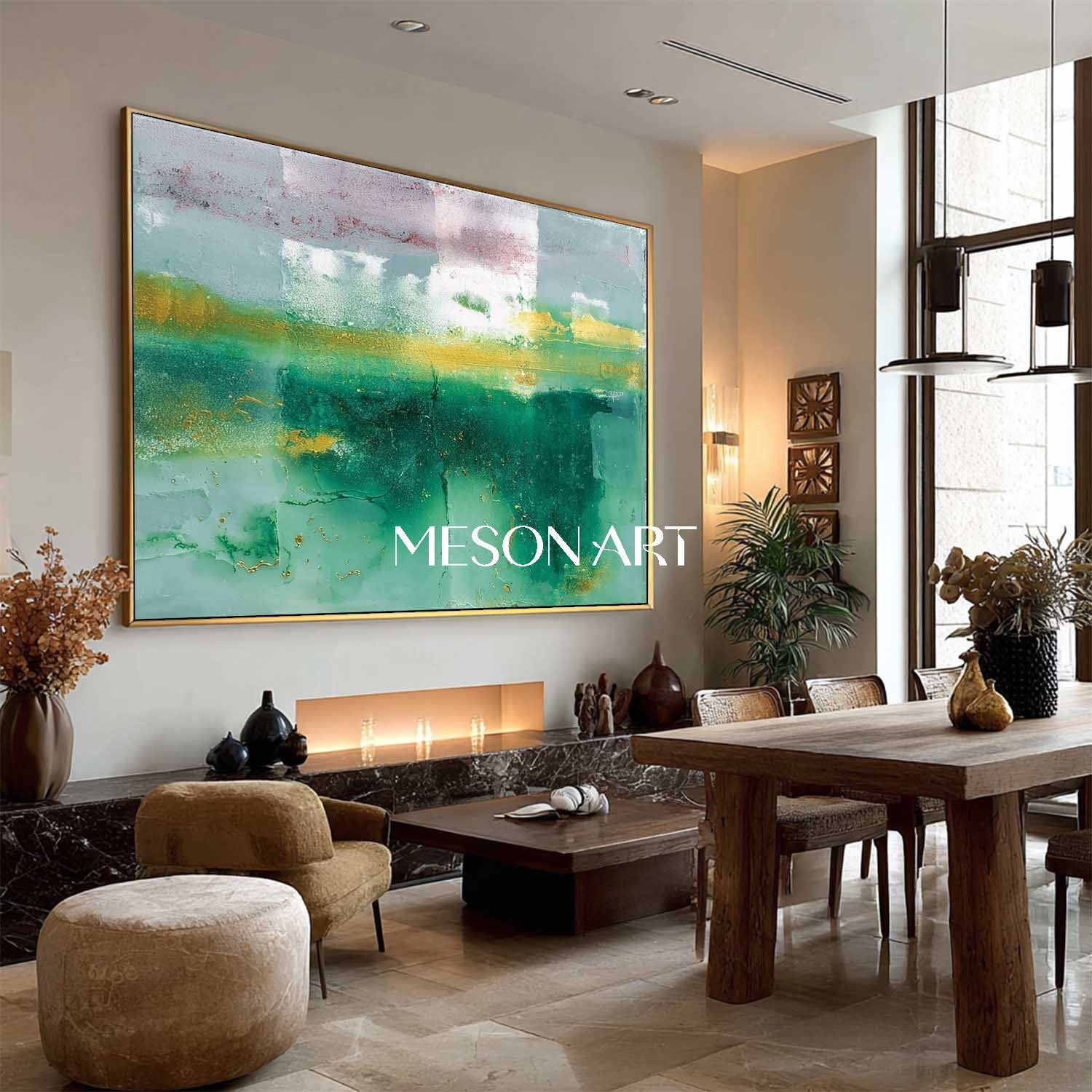 Turquoise Green Abstract Painting for Entryway Turquoise Canvas Wall Art