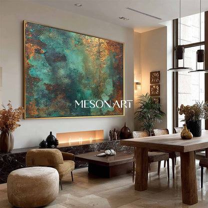 Large Abstract Green and Bronze Art for Bathroom Texture Wall Decor