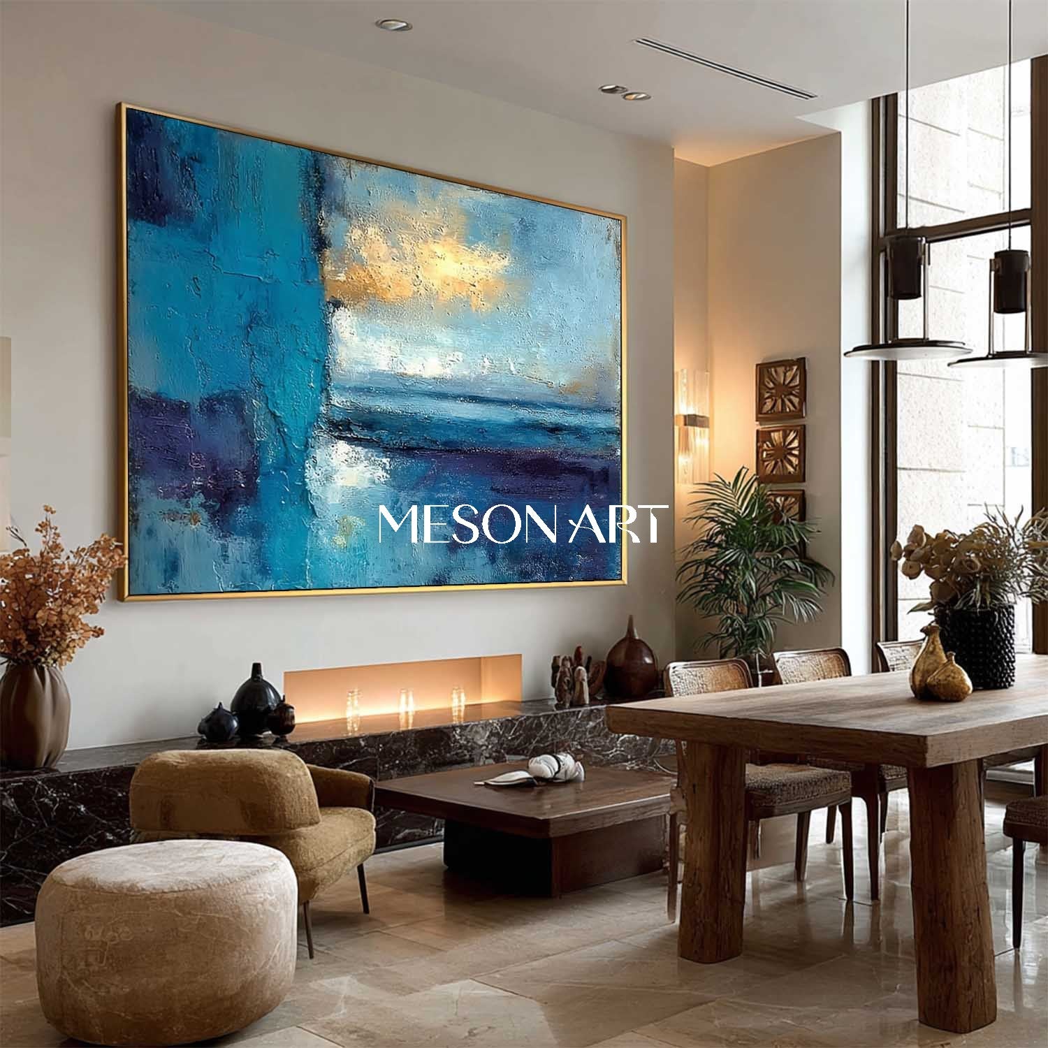 Blue Abstract Wall Painting for Living Room Blue Abstract Art for Sale