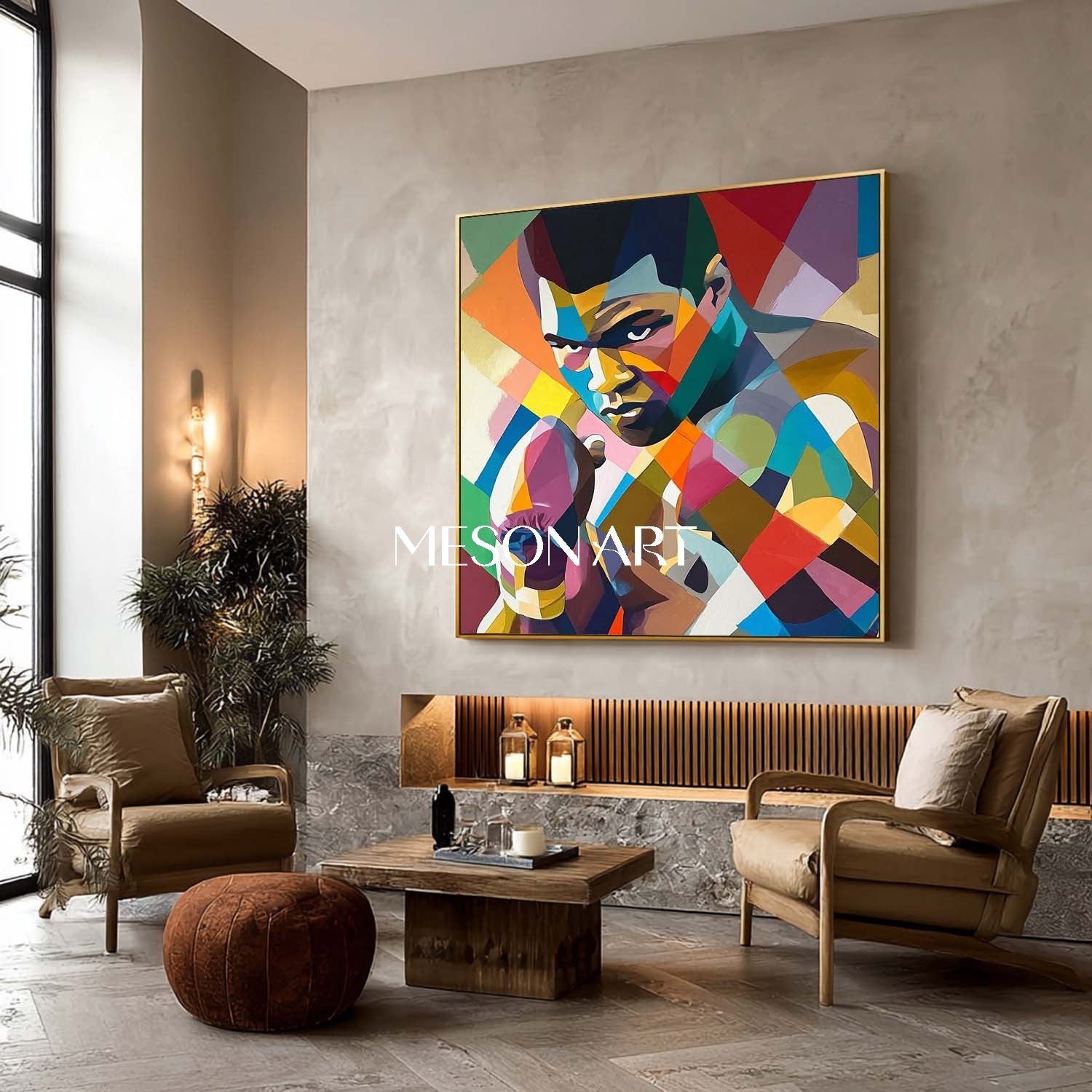 Colorful Cubist Sports Art Boxer Geometric Wall Art Abstract Painting