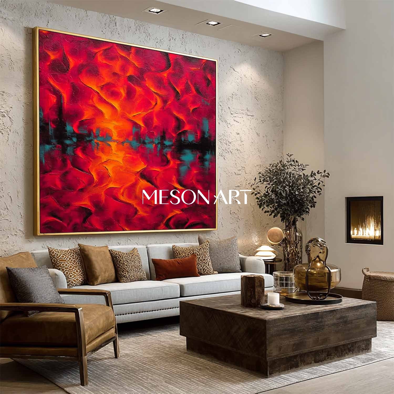 Buy Vibrant Art Red Abstract Textured Painting Modern Luxury Wall Art