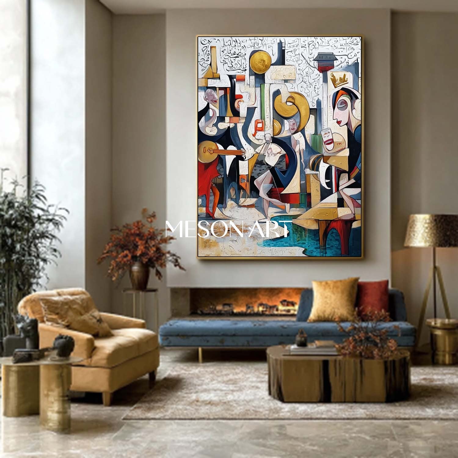 Colorful Cubism Abstract Figurative Art Large Canvas Hallway Art Decor