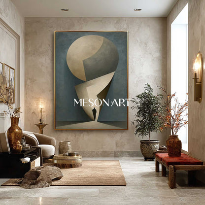 Contemporary Luxury Olive Gray Original Canvas Art Vertical Bedroom