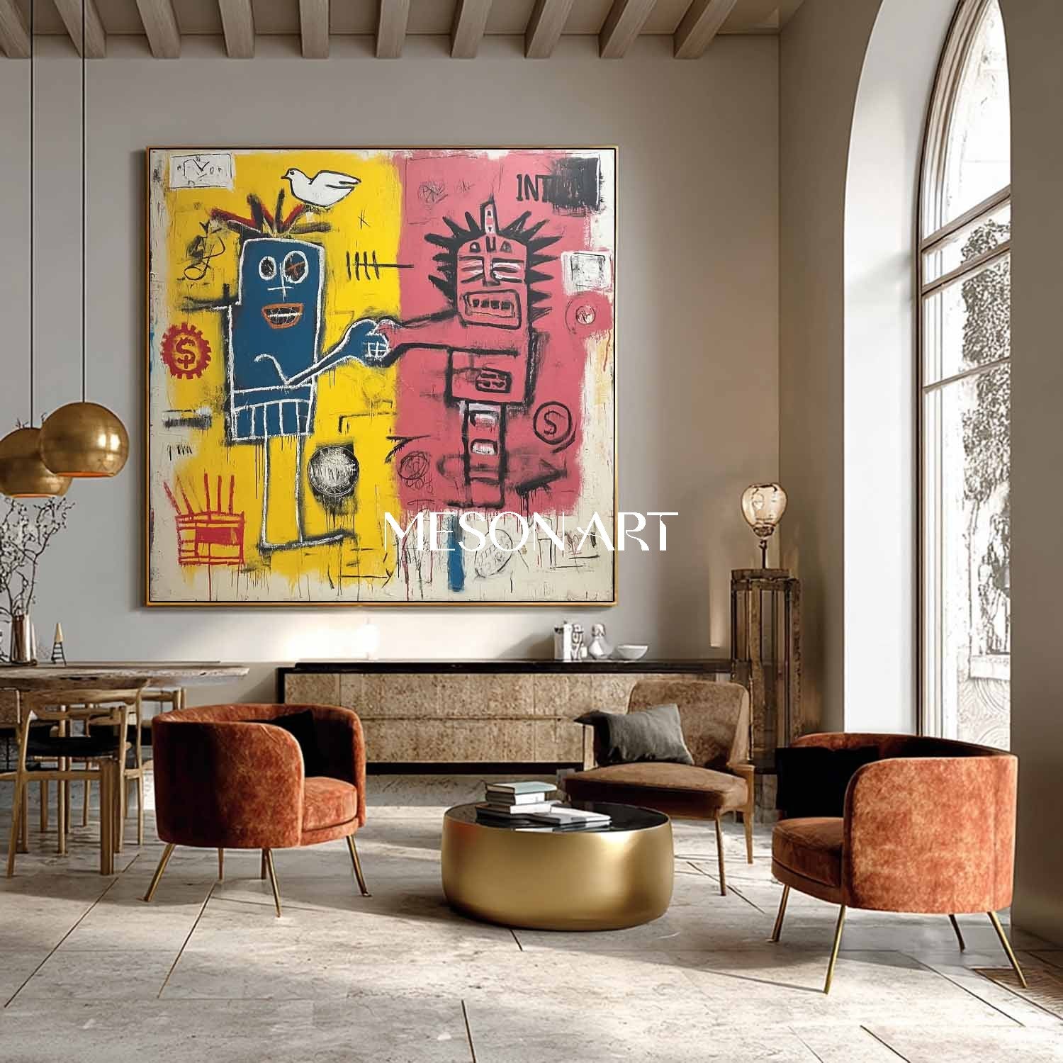 Handmade Basquiat Inspired Mixed Media Framed Canvas Gallery Art Sale